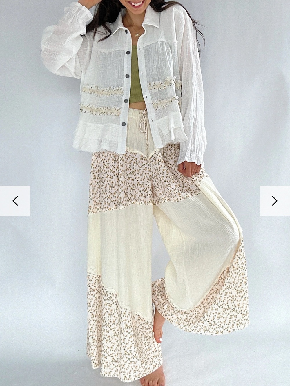 POL Cream Floral Patchwork Wide-Leg Pants